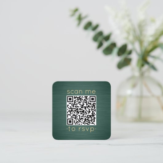 QR-code RSVP bruiloft — Groene goudbehuizing met d Vierkante Visitekaartje (Staand voorkant)