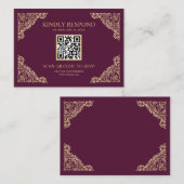 QR-code RSVP bruiloft website plum and Gold Lijst Informatiekaartje (Voorkant / Achterkant)
