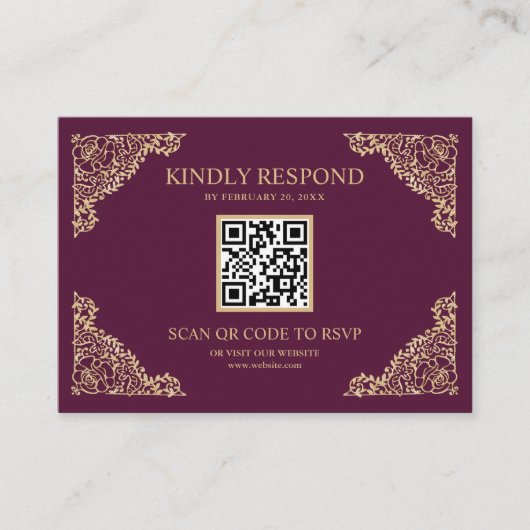 QR-code RSVP bruiloft website plum and Gold Lijst Informatiekaartje (Voorkant)