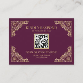 QR-code RSVP bruiloft website plum and Gold Lijst Informatiekaartje