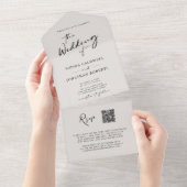 QR-code RSVP Calligrafie Elegant Eggshell Wedding All In One Uitnodiging (Afscheurbaar)