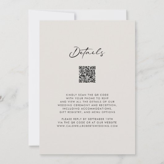 QR-code RSVP Calligrafie Elegant Eggshell Wedding Kaart (Achterkant)