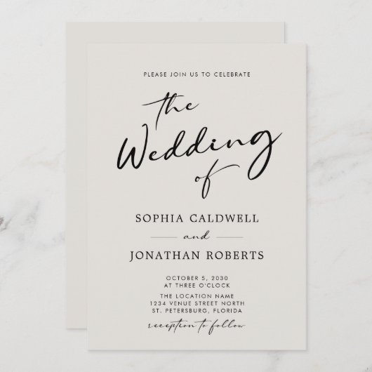 QR-code RSVP Calligrafie Elegant Eggshell Wedding Kaart (Voorkant / Achterkant)