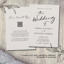 QR-code RSVP Calligrafie Elegant Eggshell Wedding Kaart