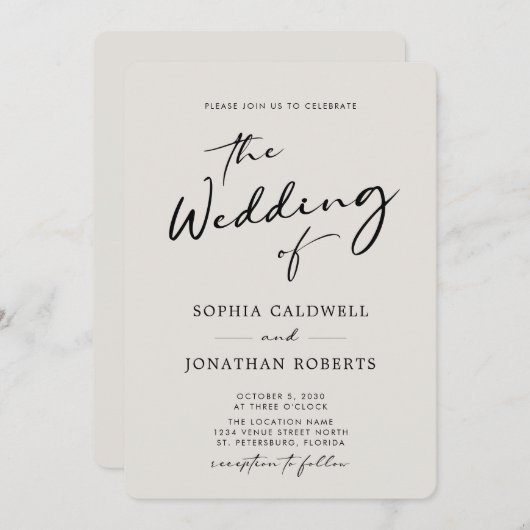 QR-code RSVP Calligrafie Elegant Eggshell Wedding Kaart (Voorkant / Achterkant)