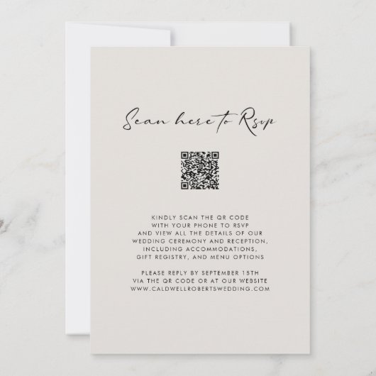 QR-code RSVP Calligrafie Elegant Eggshell Wedding Kaart (Achterkant)