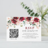 QR Code RSVP Card Burgundy Blush Floral Wedding Kaartje (Staand voorkant)