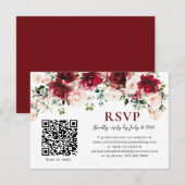 QR Code RSVP Card Burgundy Blush Floral Wedding Kaartje (Voorkant / Achterkant)