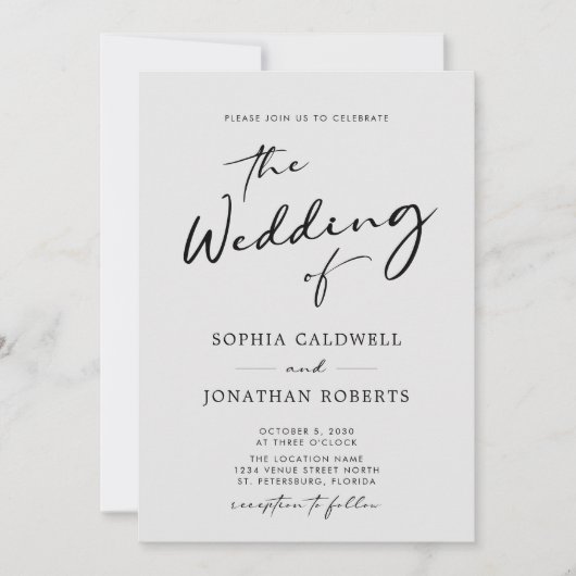 QR-code RSVP Chic Calligraphy Gray Wedding Kaart (Voorkant)