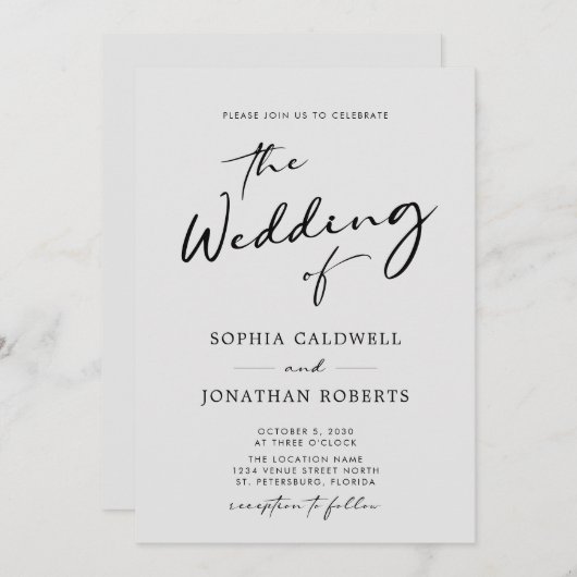 QR-code RSVP Chic Calligraphy Gray Wedding Kaart (Voorkant / Achterkant)