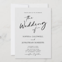 QR-code RSVP Chic Calligraphy Gray Wedding Kaart
