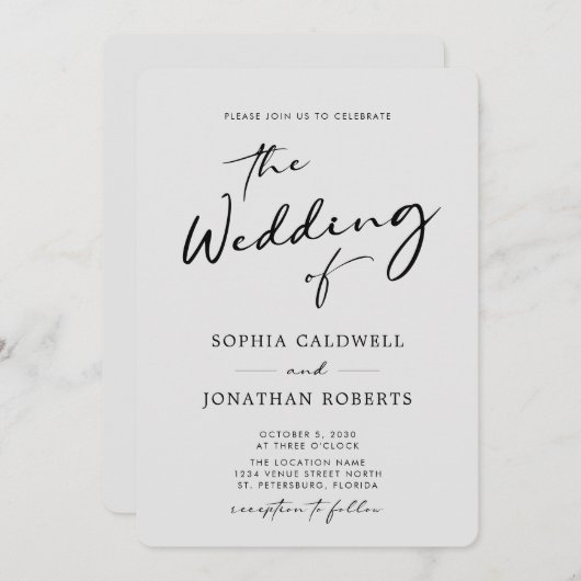 QR-code RSVP Chic Calligraphy Gray Wedding Kaart (Voorkant / Achterkant)