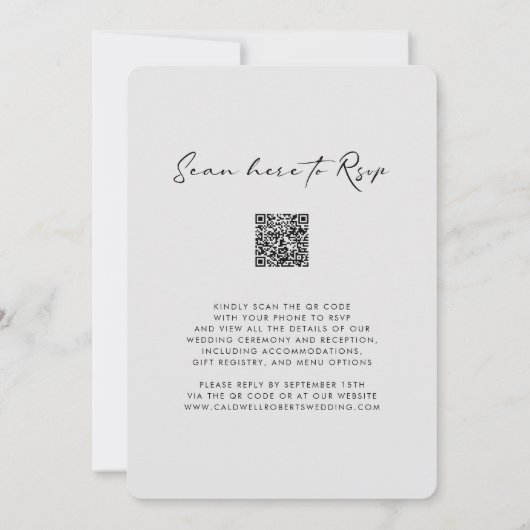 QR-code RSVP Chic Calligraphy Gray Wedding Kaart (Achterkant)