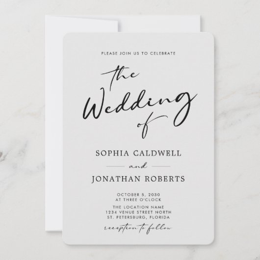 QR-code RSVP Chic Calligraphy Gray Wedding Kaart (Voorkant)