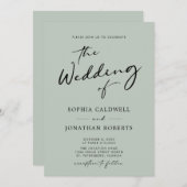 QR-code RSVP Chic Calligraphy Sage Wedding Kaart (Voorkant / Achterkant)