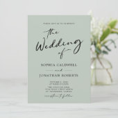 QR-code RSVP Chic Calligraphy Sage Wedding Kaart (Staand voorkant)