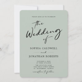 QR-code RSVP Chic Calligraphy Sage Wedding Kaart