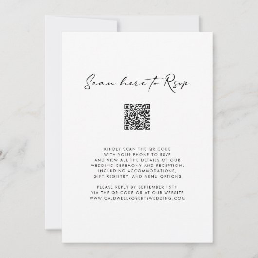 QR-code RSVP Chic Modern Calligraphy Wedding Kaart (Achterkant)