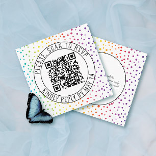 QR-code RSVP, confetti homoseksueel lesbisch bruil Informatiekaartje