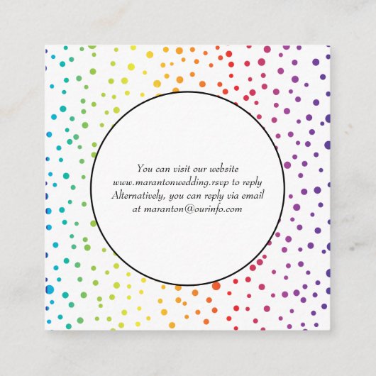 QR-code RSVP, confetti homoseksueel lesbisch bruil Informatiekaartje (Achterkant)