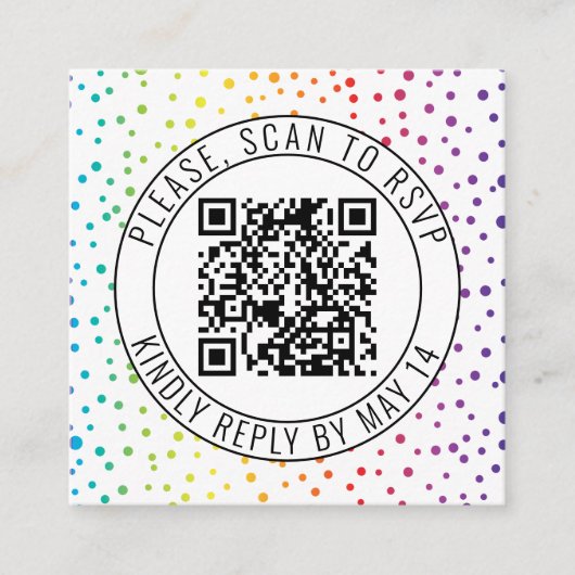QR-code RSVP, confetti homoseksueel lesbisch bruil Informatiekaartje (Voorkant)