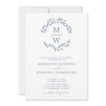 QR-code RSVP Dusty Blue Monogram Wreath Weddenscha