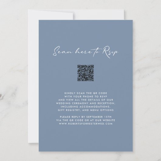 QR-code RSVP Dusty Blue Monogram Wreath Weddenscha Kaart (Achterkant)