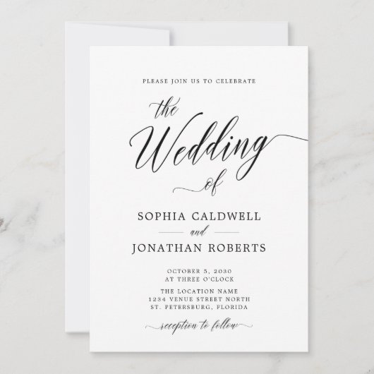 QR-code RSVP Elegant Black Calligraphy Wedding Kaart (Voorkant)