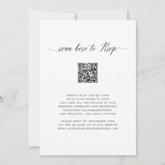 QR-code RSVP Elegant Black Calligraphy Wedding Kaart (Achterkant)