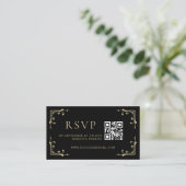 Qr-code RSVP Elegant Deco Gold Black Retro Weddens Informatiekaartje (Staand voorkant)