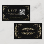Qr-code RSVP Elegant Deco Gold Black Retro Weddens Informatiekaartje (Voorkant / Achterkant)