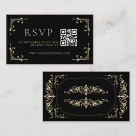 Qr-code RSVP Elegant Deco Gold Black Retro Weddens Informatiekaartje