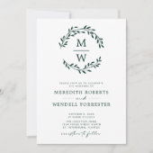 QR-code RSVP Emerald Green Monogram Wreath Weddens Kaart (Voorkant)