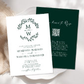 QR-code RSVP Emerald Green Monogram Wreath Weddens Kaart