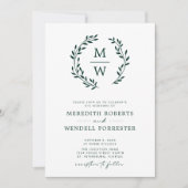 QR-code RSVP Emerald Green Monogram Wreath Weddens Kaart (Voorkant)