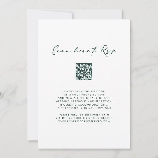 QR-code RSVP Emerald Green Monogram Wreath Weddens Kaart (Achterkant)