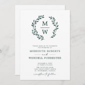 QR-code RSVP Emerald Green Monogram Wreath Weddens Kaart (Voorkant / Achterkant)