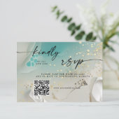 QR Code RSVP | Ethereal Shoreline Teal Ocean Save The Date (Staand voorkant)