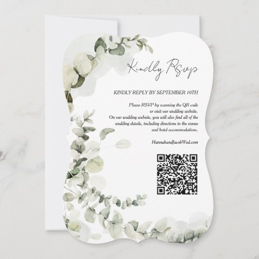 QR-code RSVP Eucalyptus bruiloft Kaart (Achterkant)