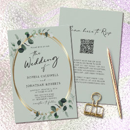 QR-code RSVP Eucalyptus Calligraphy Sage Weddensch Kaart