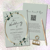 QR-code RSVP Eucalyptus Calligraphy Sage Weddensch Kaart