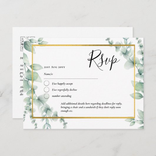 QR CODE RSVP Eucalyptus Leaves Greenery Wedding Briefkaart (Voorkant / Achterkant)
