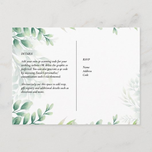 QR CODE RSVP Eucalyptus Leaves Greenery Wedding Po Briefkaart (Achterkant)