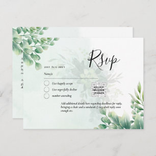 QR CODE RSVP Eucalyptus Leaves Greenery Wedding Po Briefkaart