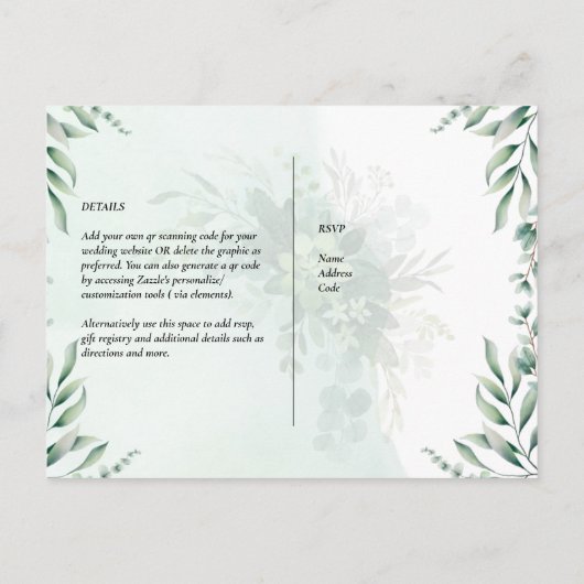 QR CODE RSVP Eucalyptus Leaves Greenery Wedding Po Briefkaart (Achterkant)