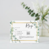 QR CODE RSVP Eucalyptus Leaves Greenery Wedding Po Briefkaart (Staand voorkant)