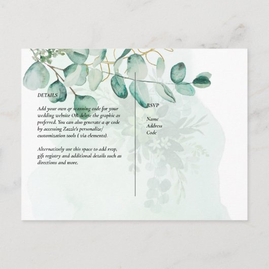 QR CODE RSVP Eucalyptus Leaves Greenery Wedding Po Briefkaart (Achterkant)