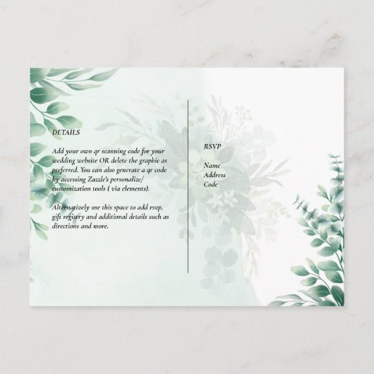 QR CODE RSVP Eucalyptus Leaves Greenery Wedding Po Briefkaart (Achterkant)