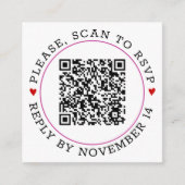 QR code RSVP fuchsia roze grens, hartenbruiloft Informatiekaartje (Voorkant)