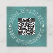 QR-code RSVP gekleurd blauwgroen blauw bruiloft Informatiekaartje (Voorkant)